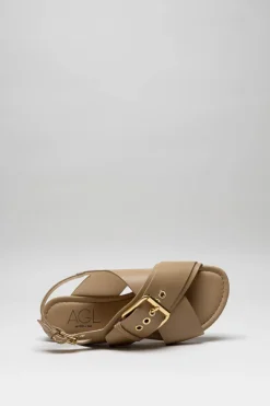 Agl - Donkerbeige Sandaal plat