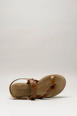 Lazamani - Cognac Sandaal plat