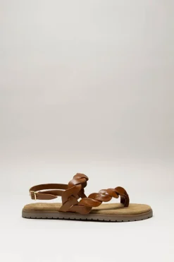 Lazamani - Cognac Sandaal plat